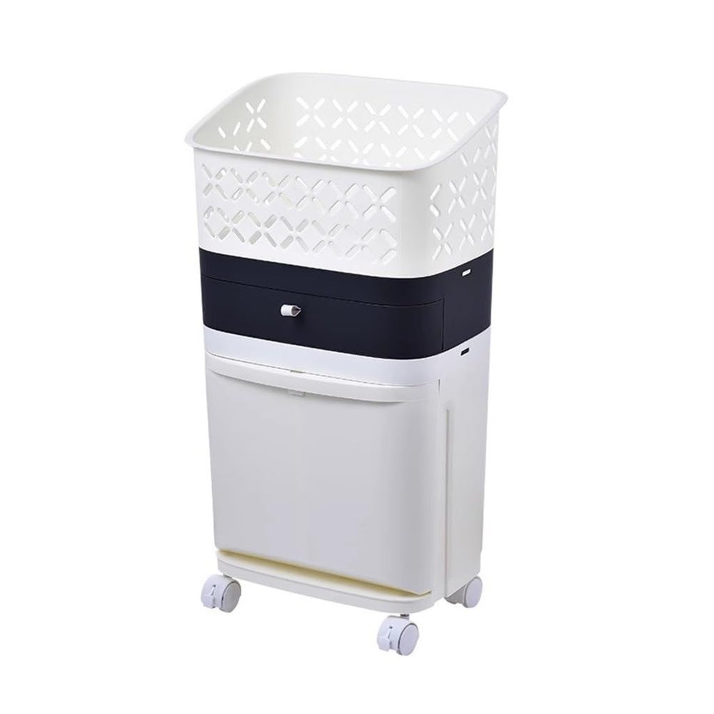3-Tier Plastic Breathable Laundry Basket, Portable Rolling Laundry Baskets, with Drawer, Remoable Laundry Basket Storage Bucket, for Kitchen Bedroom Bedroom Bathroom (Gray White Large)