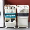 3-Tier Plastic Breathable Laundry Basket, Portable Rolling Laundry Baskets, with Drawer, Remoable Laundry Basket Storage Bucket, for Kitchen Bedroom Bedroom Bathroom (Gray White Large) view 4