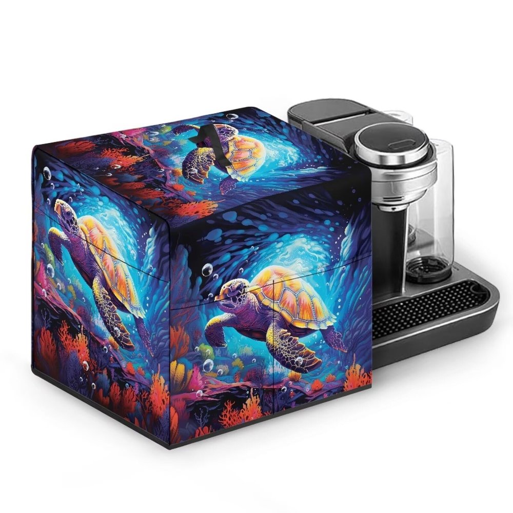 Eritanaer Sea Turtle Cocktail Maker Machine Cover Dust Cover Kitchen Appliance Cover with Pockets to Store Cocktail Capsules & Accessories Easy to Clean Drink Maker Cover
