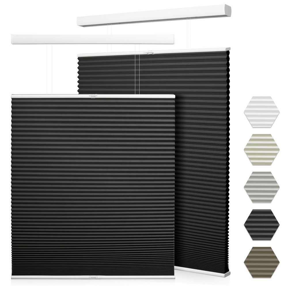 Sulugood Top Down Bottom Up Shades Cordless Cellular Shades,1.5inch Blackout Blinds for Indoor Windows Thermal Blinds&Shades,Black,76" W x 80" H