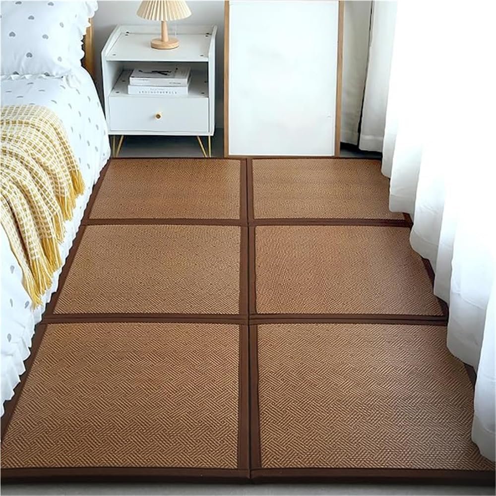Patchwork Tatami Mats Japanese Futon Mattress Portable Folding Mattress Floor Lounger Bed Sleeping Pad(Brown,47x71inch)