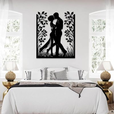 vinwipe Couple Love Metal Wall Art, Couple Kissing Metal Wall Decor, Romantic Wall Art, Love Wall Decor, Wedding sculpture, Living Room Bathroom Wall Hanging (Black, 19"x15"/47x39cm)