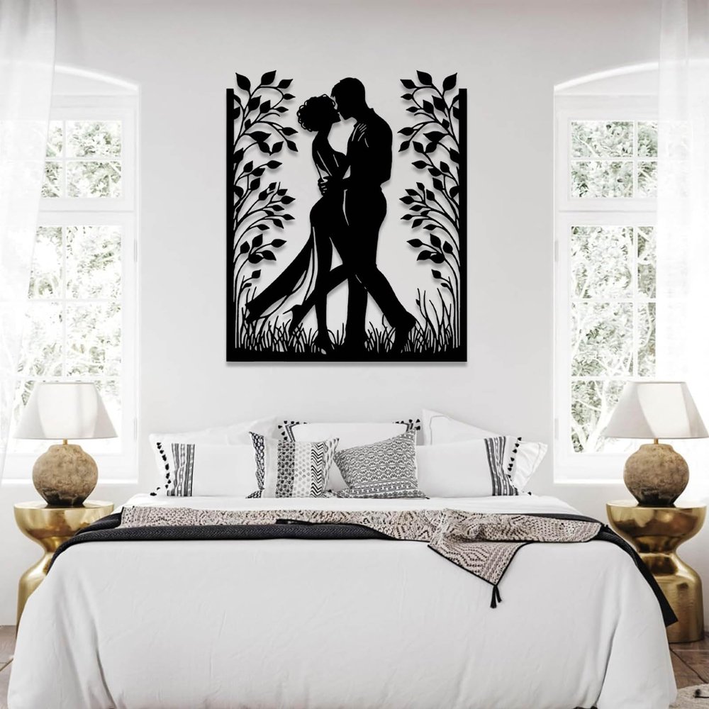 vinwipe Couple Love Metal Wall Art, Couple Kissing Metal Wall Decor, Romantic Wall Art, Love Wall Decor, Wedding sculpture, Living Room Bathroom Wall Hanging (Black, 19"x15"/47x39cm)
