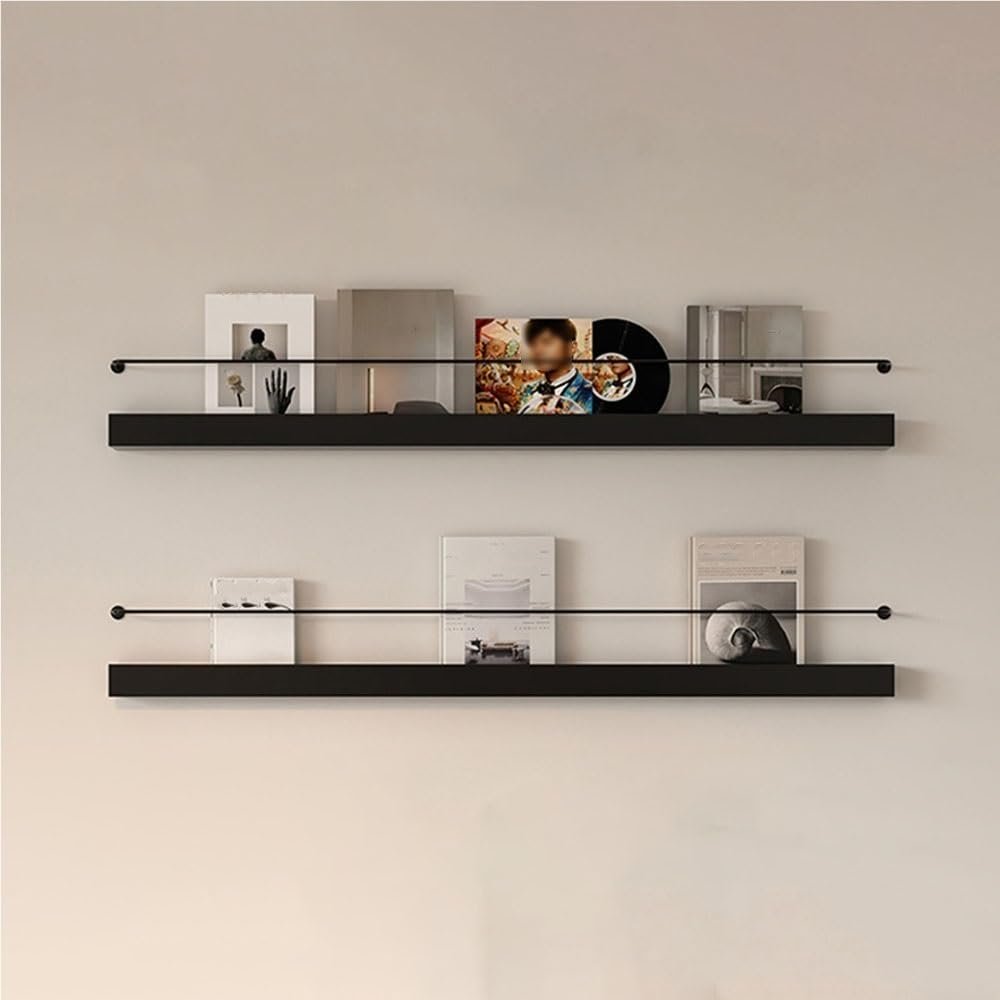 AKIQKPX Iron Magazine Rack Wall Mounted Set of 2, Black Floating Shelves for Wall, Hanging Bookshelf, Bathroom Magazine Holder, Display Rack for Wall, Home Decor Literature Organizer(80cm-31.5in)