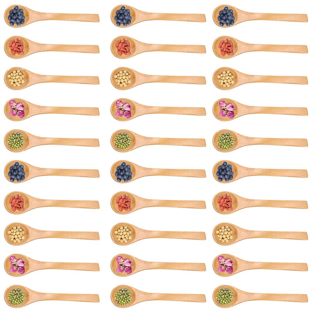 30 Pcs Mini Wooden Spoon 4.9inch Small Wooden Spoons Kitchen Condiment Tools Ice cream Sugar Honey Coffee Teaspoon