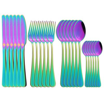 SEELLODGE Silverware Flatware Cutlery Set, 24pcs Pink Gold Stainless Steel Cutlery Cutlery Set Household Cutlery Set(Rainbow)