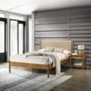 2-Piece Rubberwood Bedroom Set, Platform Bed + Nightstand, Queen, Beige Upholstered Headboard, Modern Mid-Century Style view 1