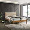 2-Piece Rubberwood Bedroom Set, Platform Bed + Nightstand, Queen, Beige Upholstered Headboard, Modern Mid-Century Style view 2