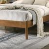 2-Piece Rubberwood Bedroom Set, Platform Bed + Nightstand, Queen, Beige Upholstered Headboard, Modern Mid-Century Style view 3