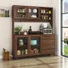 63" W Large Kitchen Hutch Cabinet - Freestanding Pantry Storage Cupboard with 4 Doors, 4 Drawers, Microwave Shelf, and Multi-Functional Organization Solutions for Kitchen, Office, or Garage (Walnut) view 3