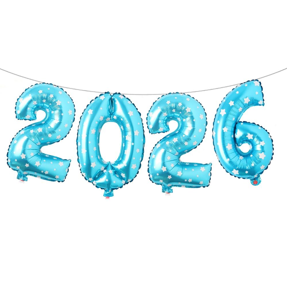 16 Inch 2026 Balloons Number 2026 Foil Balloons for New Years Eve Party Supplies Anniversary Party Graduation Decorations Home Office Decoration (2026 Blue Star)