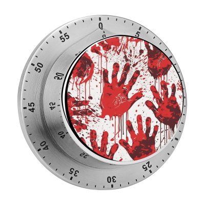 Kitchen Timer Magnetic Stainless Steel Countdown Timer Mechanical Timer Clock with Alarm for Home Baking Cooking Oven Bloody Handprints