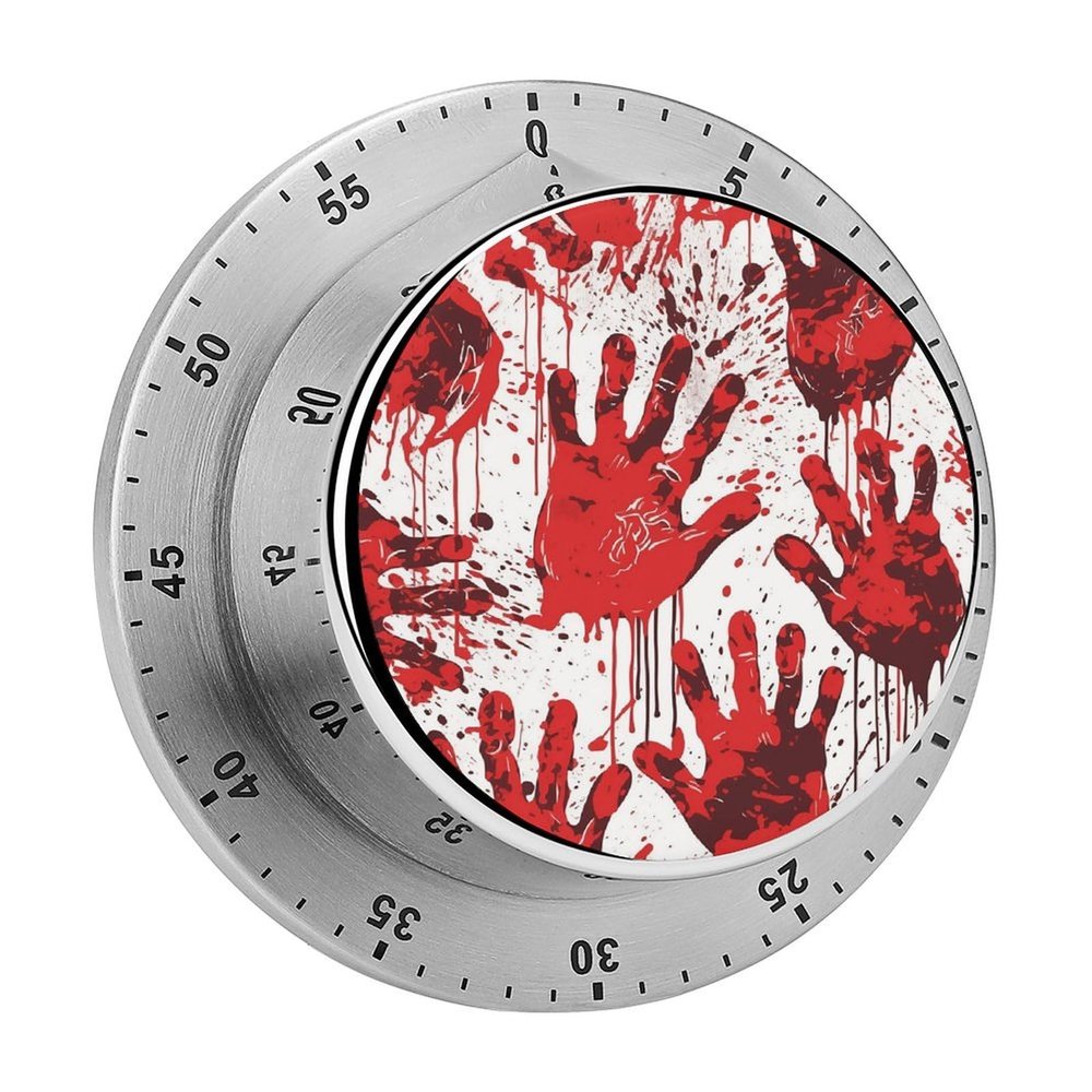 Kitchen Timer Magnetic Stainless Steel Countdown Timer Mechanical Timer Clock with Alarm for Home Baking Cooking Oven Bloody Handprints