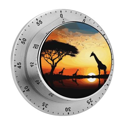 Kitchen Timer Magnetic Stainless Steel Countdown Timer Mechanical Timer Clock with Alarm for Home Baking Cooking Oven Giraffe Sunset