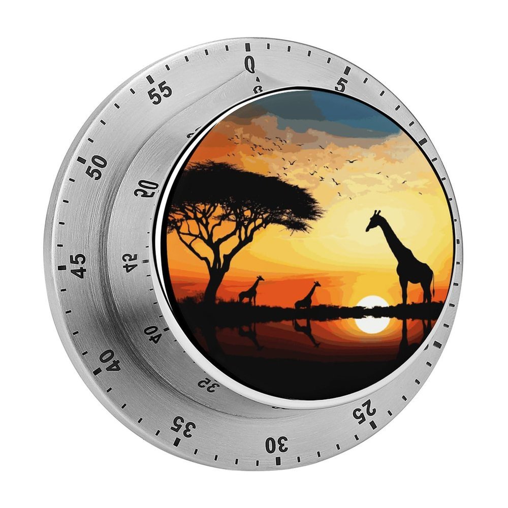 Kitchen Timer Magnetic Stainless Steel Countdown Timer Mechanical Timer Clock with Alarm for Home Baking Cooking Oven Giraffe Sunset