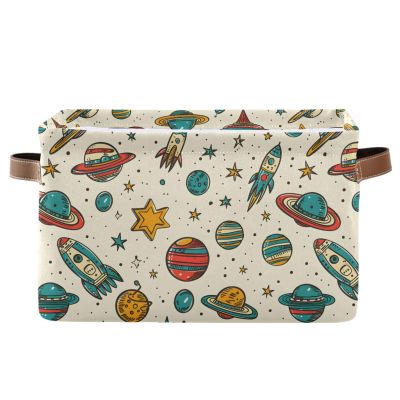 ALAZA Planet Solar System Star Cartoon Large Storage Baskets for Organizing Foldable Storage Bins for Shelves Home with Handles 2 Pack