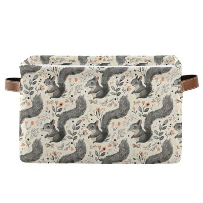 ALAZA Funny Squirrel Leaves Large Storage Baskets for Organizing Foldable Storage Bins for Shelves Home with Handles 2 Pack