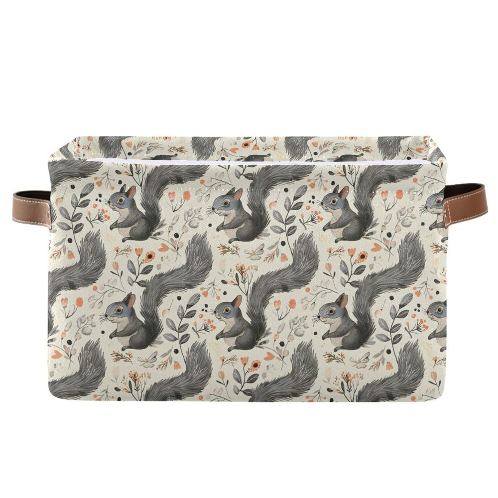 ALAZA Funny Squirrel Leaves Large Storage Baskets for Organizing Foldable Storage Bins for Shelves Home with Handles 2 Pack