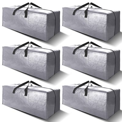6 Pack Heavy Duty Extra Large Moving Bags W/Backpack Straps - Strong Handles & Zippers, Storage Totes For Space Saving, Fold Flat, Alternative to Box and Bin (40 gal, Silver)