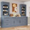83.7inch High Kitchen Pantry, Wood Freestanding Tall Kitchen Hutch with 5 Storage Drawers and Adjustable Shelf, Display Cupboard Cabinet with Faux Marble Top for Dining Room, Set of 2 (2, Gray-TA1) view 3