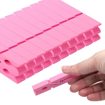 Bivethoi 2.9 Inch Clothes Pins, 50 Pcs Pink Colored Wooden Clothespins for Arts and Crafts, Strong Grip Close Pins Birchwood Clips Clothespin Clothing Pegs for Hanging Baby Clothing Photos