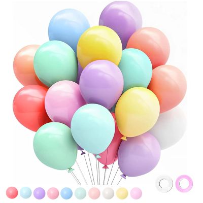 100pcs Rainbow Balloons, 12 Inches Pastel Balloons Assorted Color Colorful Multicolor Macaron Latex Party Balloons for Kids Birthday, Summer Party, Haweii Party
