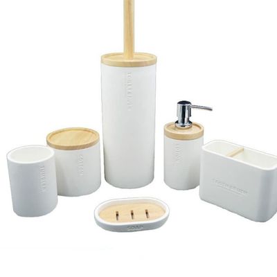 Hja Boutiques US Toiletrie Bathroom Accessories Set 6 Pieces Plastic Bathroom Set with Lotion Bottles,Toothbrush Holder,Toothbrush Cup,Soap Dish Bathroom Wash Set Bathroom Accessories