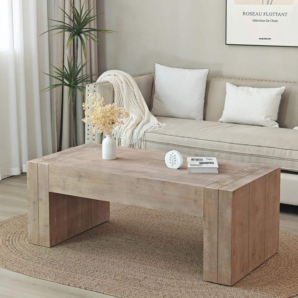 50" Black Coffee Table Living Room Wood Table, Versatile Wood Coffee Tables,Modern Nature Coffee Tables, Nature(49.41" L x 23.82" W x 18.9" H)