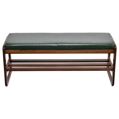 Bench with Shoe Storage,Entryway Bench with Leather Cushion, Solid Wood Shoe Rack, Mid Century Modern Bench, Shoe Storage, Shoe Organizer for Entryway,for Hallway, Living Room(Spruce Green, 39.4in)