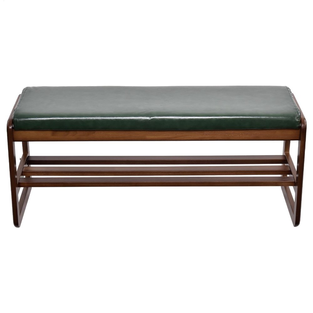 Bench with Shoe Storage,Entryway Bench with Leather Cushion, Solid Wood Shoe Rack, Mid Century Modern Bench, Shoe Storage, Shoe Organizer for Entryway,for Hallway, Living Room(Spruce Green, 39.4in)
