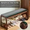 Bench with Shoe Storage,Entryway Bench with Leather Cushion, Solid Wood Shoe Rack, Mid Century Modern Bench, Shoe Storage, Shoe Organizer for Entryway,for Hallway, Living Room(Spruce Green, 39.4in) view 2