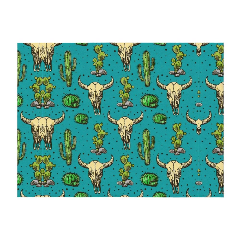 60"x50" Large Soft Cozy Flannel Blanket Cute Cactus and Skull of Bull Full-Sided Print, Lightweight & Warm for Bed, Sofa, Couch, and Travel