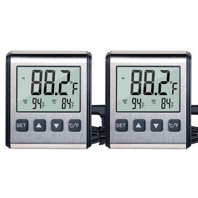Digital Refrigerator Thermometer Alarm 2pack Freezer Thermometer with Large LCD Display, Includes Stand, Magnetic Backing Plate, and Probe Cable for Rooms, Kitchen refrigerators,Crawler,Aquariums.