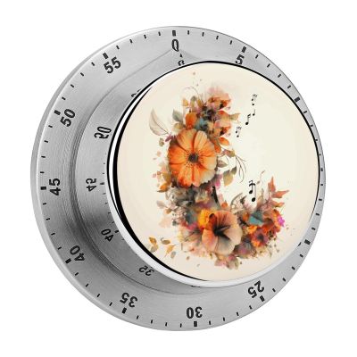 Kitchen Timer Magnetic Stainless Steel Countdown Timer Mechanical Timer Clock with Alarm for Home Baking Cooking Oven Orange Flowers