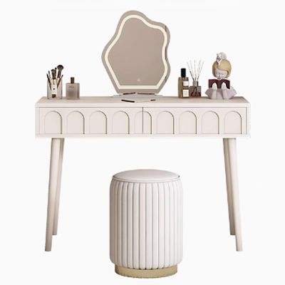 GUQASDV Makeup Desk with Drawers, Makeup Vanity Desk with Lights and Stool, Dressing Table with 3-Color Lighting, White Vanity Desk for Makeup Room(120x40x75cm)