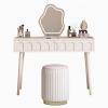 GUQASDV Makeup Desk with Drawers, Makeup Vanity Desk with Lights and Stool, Dressing Table with 3-Color Lighting, White Vanity Desk for Makeup Room(120x40x75cm) view 1
