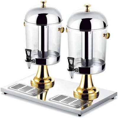 ELUKHT Drink Dispenser with tap, Stainless Steel Cold Beverage Dispenser, Commercial Juice Machine, for Parties, Weddings, Lemonade, Breakfast, Hotels (Gold Double Head)