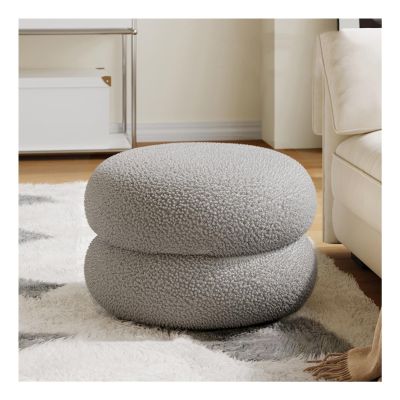 JTWWDM Padded Round Footstools, Wool Plush Vanity Rest Stool, Modern Ottoman Coffee Table Chairs, Compact Soft Foot Rest for Makeup Room Bedroom,35x35x22cm(14x14x9in)