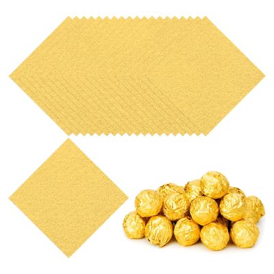 PATIKIL Foil Candy Wrappers 4x4 Inch, 100 Pcs Square Orange Pattern Aluminium Foil Candy Wrapping Paper for DIY Chocolate Candies Packaging Decoration, Gold
