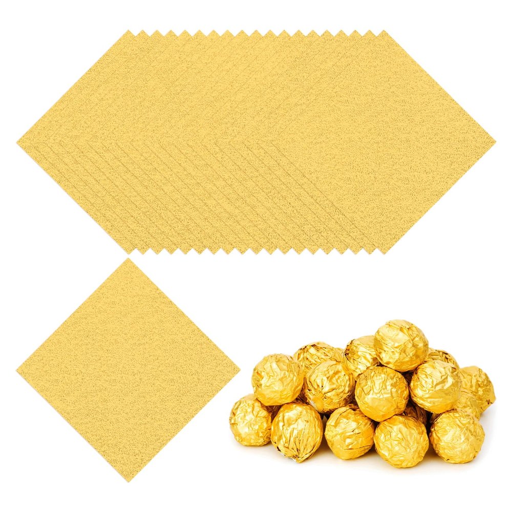 PATIKIL Foil Candy Wrappers 4x4 Inch, 100 Pcs Square Orange Pattern Aluminium Foil Candy Wrapping Paper for DIY Chocolate Candies Packaging Decoration, Gold