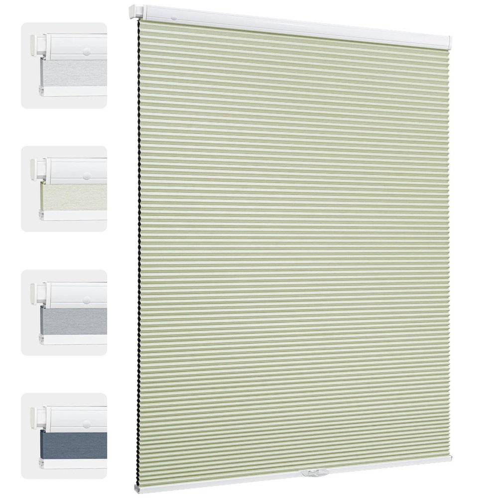 MiLin Cordless Cellular Shades - No Drill Cellular Blinds No Tools for Windows Bottom Up Blinds Tension Shades Easy to Install for Home Office (Upgrade Blackout Creamy, 21 1/2" W x 64" H)