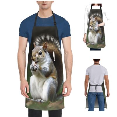FHEBNDS Squirrel Aprons for Women Men Adjustable Bib Apron with 2 Pockets Waterproof Kitchen Apron Personalized Work Apron, Grilling & Cooking Aprons Long Chef Aprons Gifts