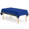 CINSOEN 12 Pack Navy Blue and Gold Dot Tablecloth 54 x 108 Inch Rectangle Table Covers PEVA Navy Blue Plastic Table Cloths for Parties Disposable Tablecloth for Graduation Birthday Party School view 1