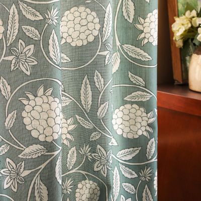 ISAENNE Vintage Gray Green Linen Cottage Curtains with Grommets,Semi Blackout Floral Home Decor Curtain for Living Room Kitchen Bedroom Window,2 Panels 53 Inches Wide by 79 Inches Long -Andrew
