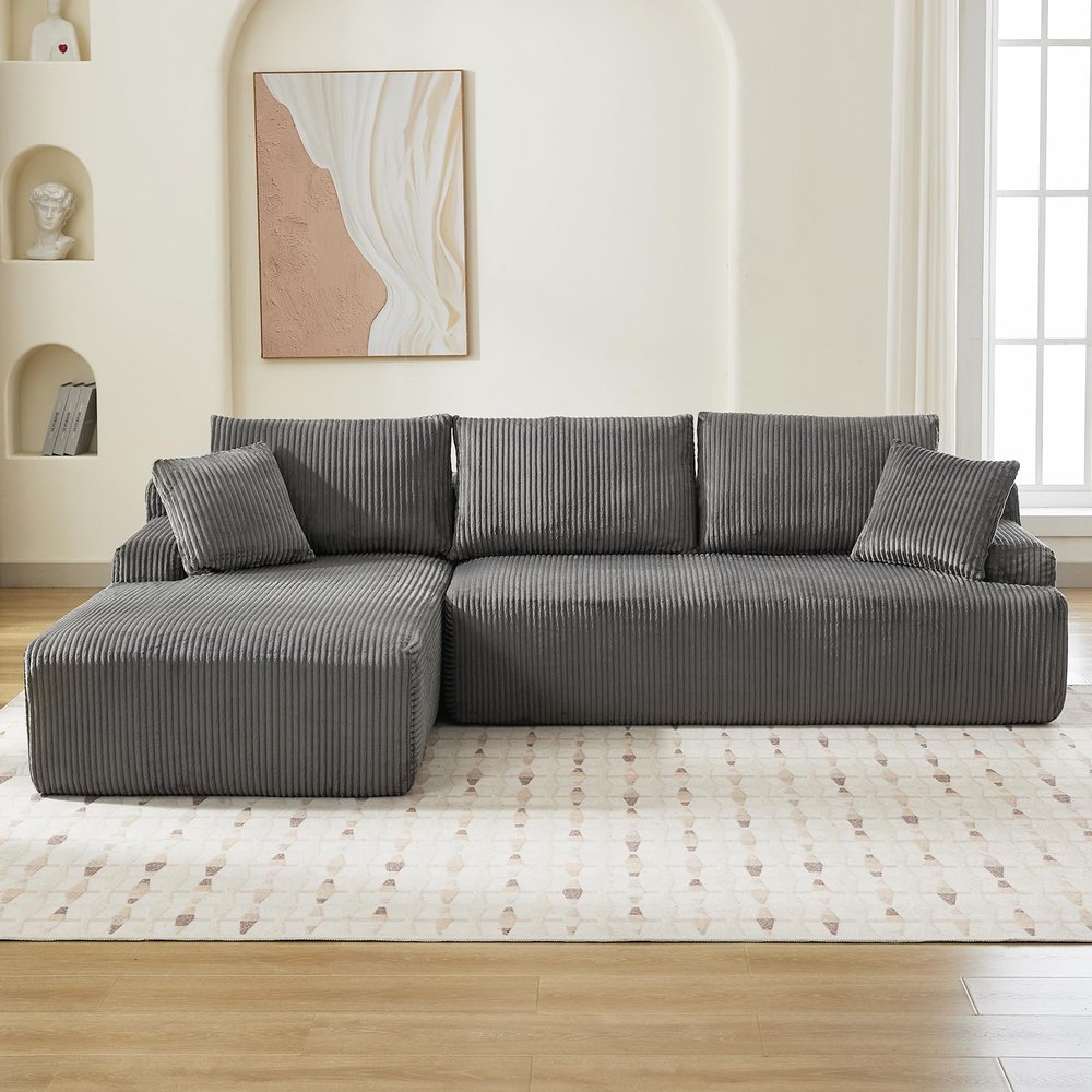 106 Modular Sectional Sofa, Cloud Sectional Couch with L-Shape Chaise/Deep Seat/Armrest/Plush Corduroy Fabric, No Assembly Required, Space-Saving, Boneless Compression Sleeper Sofa for Living Room