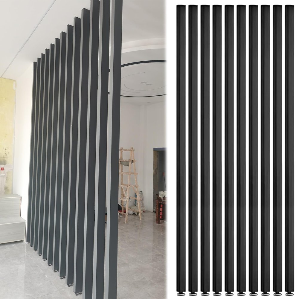 4 6 8 10 Pack Entrance Hall Partition Screen Column Floor to Ceiling, 70 72 74 76 78 80 82 84 86 88 90 Inch Black Standing Room Divider Post with Adjustable Base, No Drilling(10 pcs,74in/188cm)