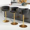 ABET Gold Bar Stool Set of 3, Velvet Swivel Barstools, Height Adjustable Counter Stools with Woven Backrest, Upholstered Modern Luxury Kitchen Stools with Footrest for Cafe, Pub, Black view 1