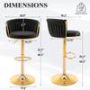 ABET Gold Bar Stool Set of 3, Velvet Swivel Barstools, Height Adjustable Counter Stools with Woven Backrest, Upholstered Modern Luxury Kitchen Stools with Footrest for Cafe, Pub, Black view 2