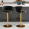 ABET Gold Bar Stool Set of 3, Velvet Swivel Barstools, Height Adjustable Counter Stools with Woven Backrest, Upholstered Modern Luxury Kitchen Stools with Footrest for Cafe, Pub, Black view 3