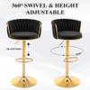 ABET Gold Bar Stool Set of 3, Velvet Swivel Barstools, Height Adjustable Counter Stools with Woven Backrest, Upholstered Modern Luxury Kitchen Stools with Footrest for Cafe, Pub, Black view 4